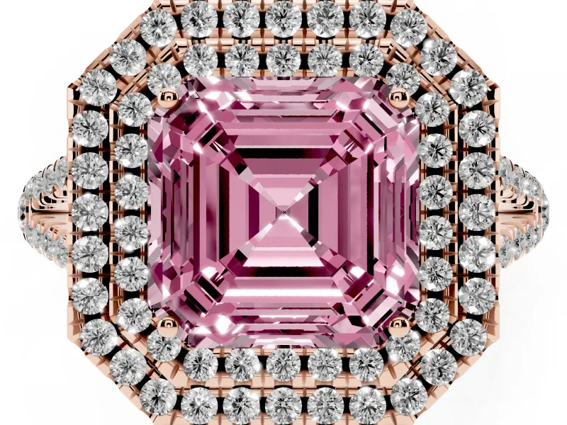 Asscher Cut Halo Engagement Ring Setting for a Fancy Pink Lab-Grown Diamond | Rose Gold - Design NV-24799