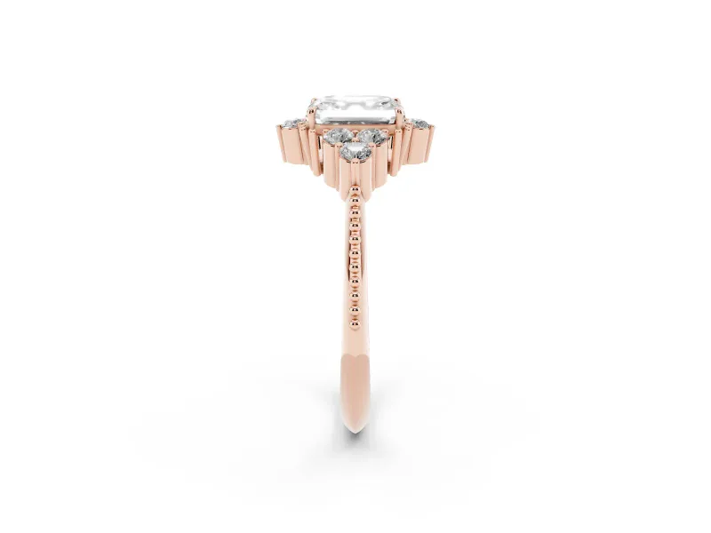 Asscher Cut Vintage Cluster Engagement Ring Setting | Beaded Edges | Rose Gold