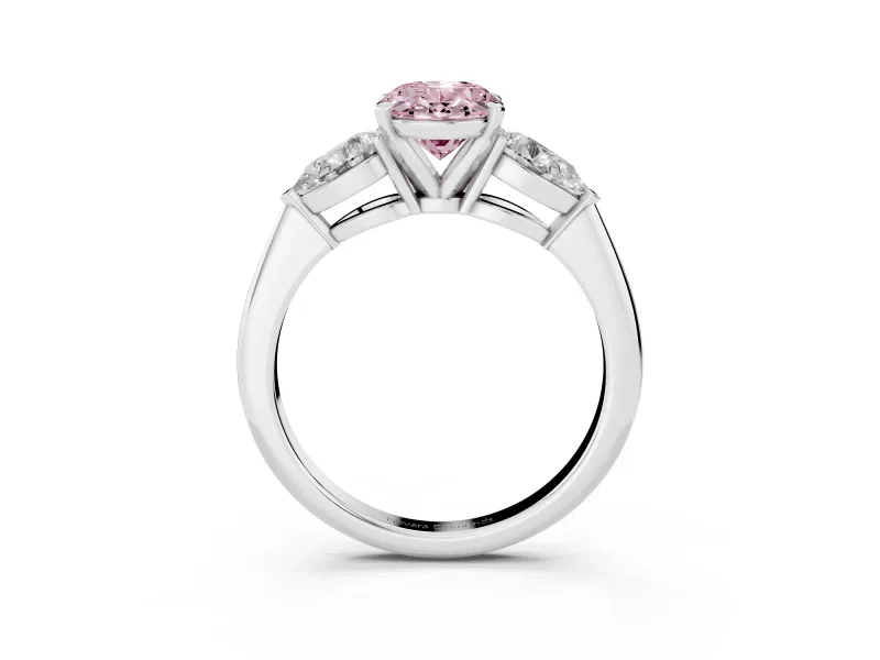 Fancy Pink Three-Stone Oval Cut Diamond Ring Set in Silver with Pear Side Stones and Prong Setting