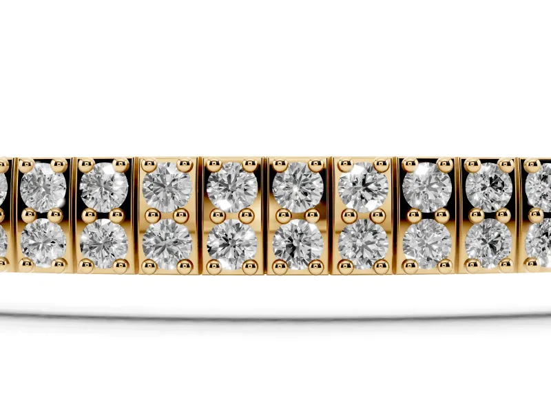 Round Lab-Grown Diamond Two-Row Tennis Bracelet | Hinged Square Links | Yellow Gold