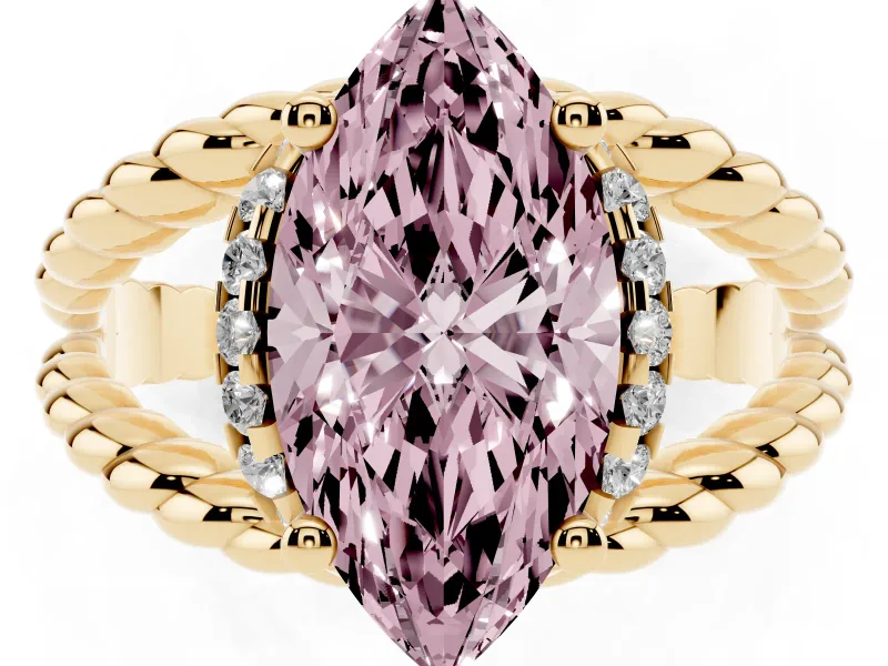 Marquise Rope Split Shank Engagement Ring Setting for a Fancy Pink Lab-Grown Diamond | Yellow Gold