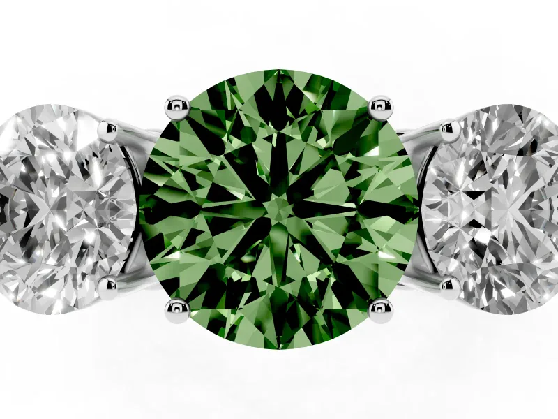 Round Engagement Ring Setting for a Fancy Green Lab-Grown Diamond | Three Stone | Platinum