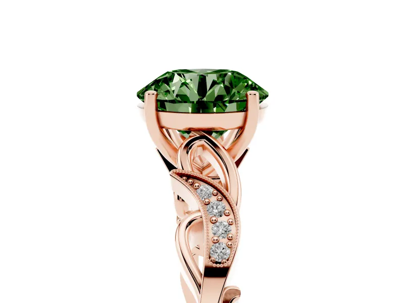 Round Vine Engagement Ring Setting for a Fancy Green Lab-Grown Diamond | Rose Gold