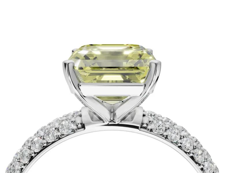 Asscher Cut Domed Pavé Engagement Ring Setting for a Fancy Yellow Lab-Grown Diamond | Sterling Silver