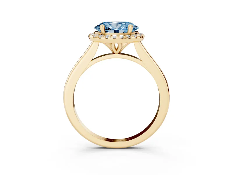 Oval Halo Engagement Ring Setting for a Fancy Blue Lab-Grown Diamond | Plain Polished Band | Yellow Gold