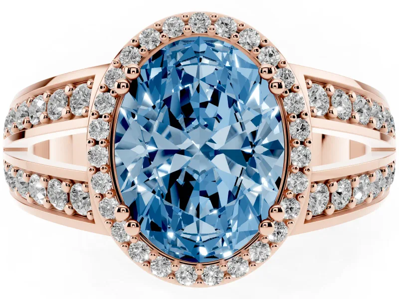 Oval Halo Engagement Ring Setting for a Fancy Blue Lab-Grown Diamond | Split Shank | Rose Gold