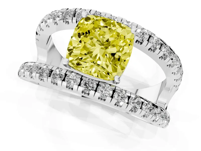 Cushion Cut Split Shank Engagement Ring Setting for a Fancy Yellow Lab-Grown Diamond | Sterling Silver