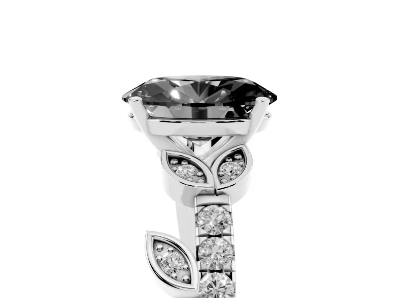 Oval Leaf Pavé Engagement Ring Setting for a Black Center | Leaf Motif Shoulders | Platinum