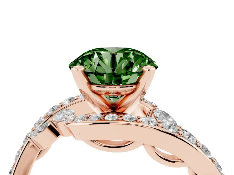 Round Bypass Engagement Ring Setting for a Fancy Green Lab-Grown Diamond | Rose Gold