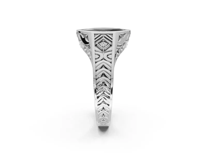 Marquise Vintage Bezel Engagement Ring Setting for a Black Center | Engraved Band | Sterling Silver