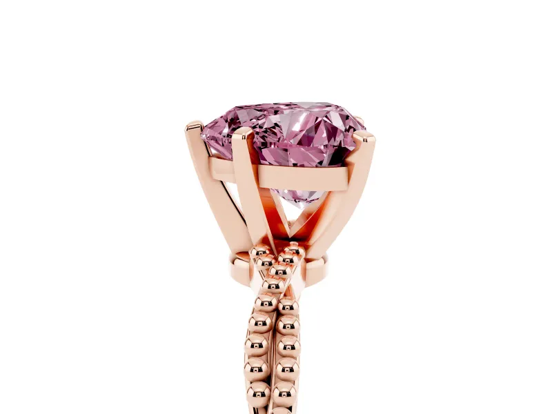 Fancy Pink Heart Cut Diamond Solitaire Ring Set in Rose gold with Twisted Band and Bead Prong Setting
