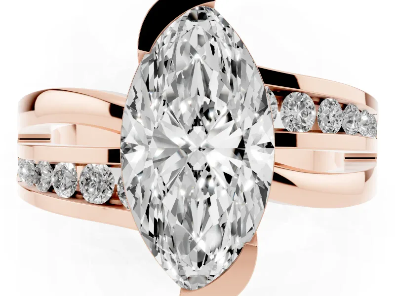 Marquise Graduated Channel Bypass Engagement Ring Setting | Split Shank | Rose Gold