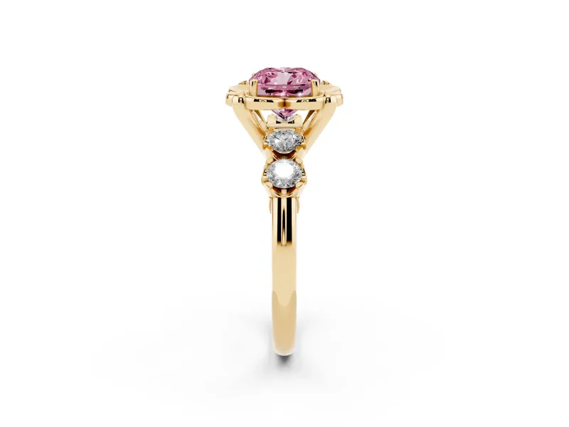Cushion Cut Floral Engagement Ring Setting for a Fancy Pink Lab-Grown Diamond | Petal Frame | Yellow Gold
