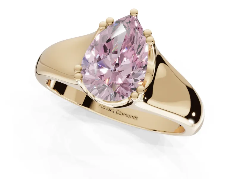 Pear-Shaped Double Claw Solitaire Engagement Ring Setting for a Fancy Pink Lab-Grown Diamond | Yellow Gold