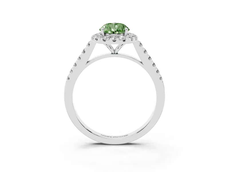 Pear-Shaped Halo Engagement Ring Setting for a Fancy Green Lab-Grown Diamond | Pave Shoulders | White Gold