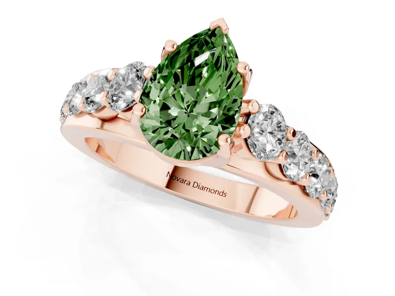 Pear-Shaped Graduated Engagement Ring Setting for a Fancy Green Lab-Grown Diamond | Rose Gold