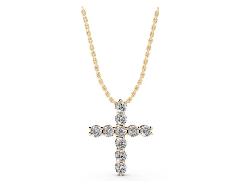 Round Lab-Grown Diamond Cross Pendant Necklace | All-Stone Cross | Yellow Gold