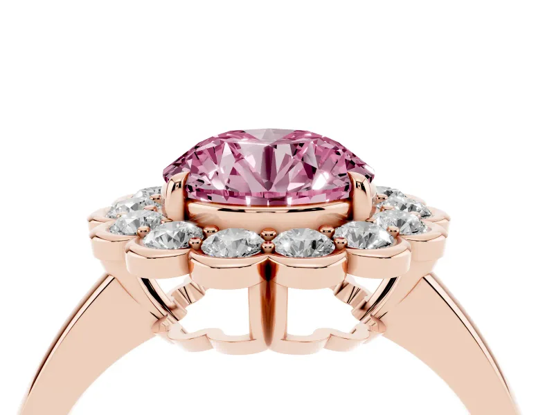 Round Scalloped Cluster Halo Engagement Ring Setting for a Fancy Pink Lab-Grown Diamond | Plain Band | Rose Gold