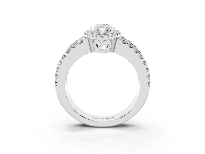 Marquise Cut Diamond Halo Ring Set in White gold with Pavé Split Shank and Prong Setting