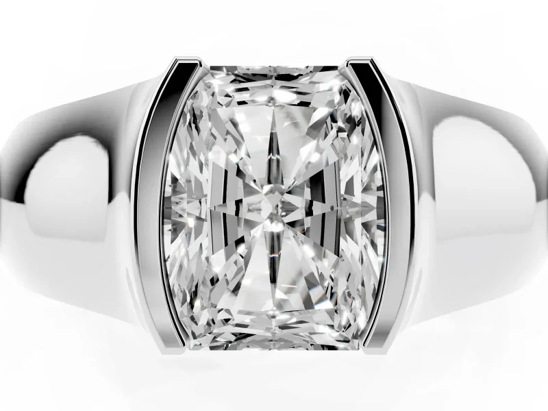 Radiant Cut Half Bezel Solitaire Engagement Ring Setting | Wide Band | Sterling Silver