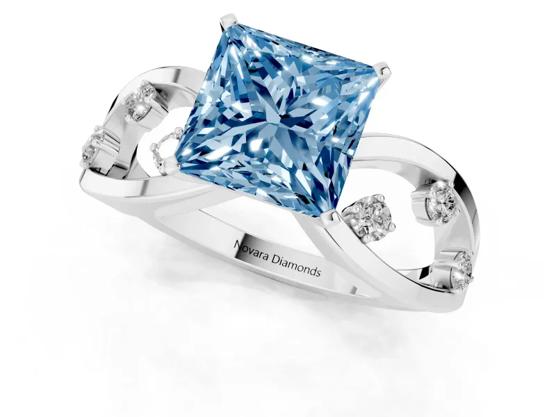 Princess Cut Loop Engagement Ring Setting for a Fancy Blue Lab-Grown Diamond | Platinum