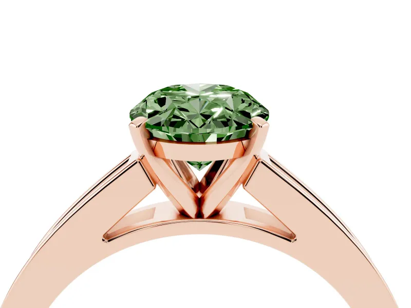 Fancy Green Oval Cut Diamond Solitaire Ring Set in Rose gold with Channel-Set Band and Prong Setting