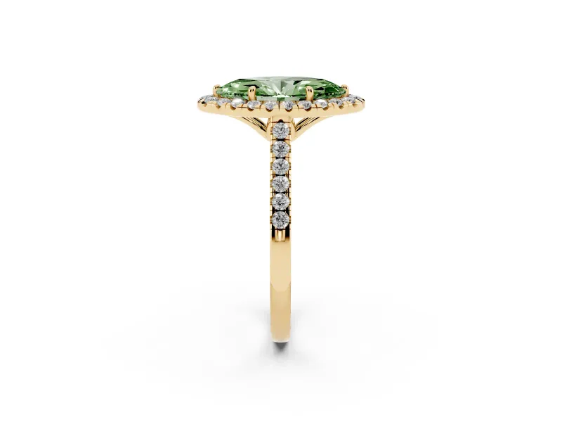 Marquise Raised Halo Engagement Ring Setting for a Fancy Green Lab-Grown Diamond | Yellow Gold