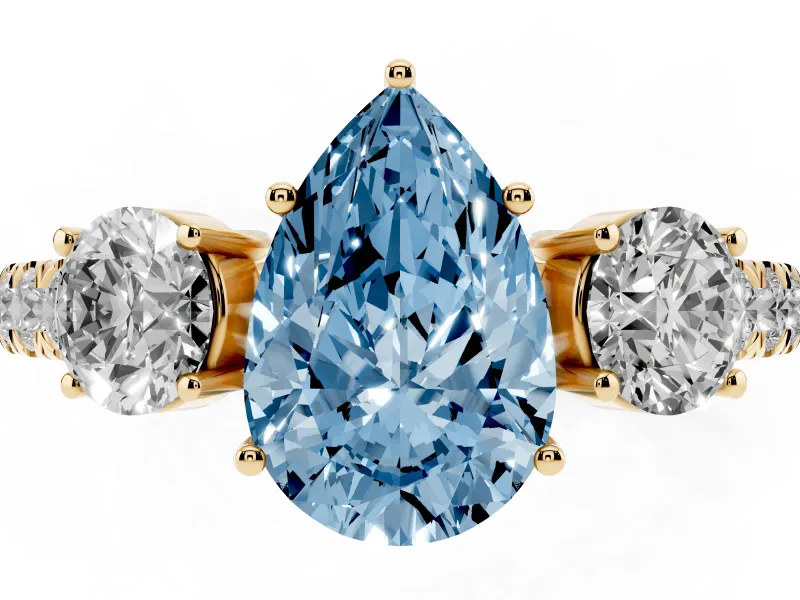 Pear-Shaped Engagement Ring Setting for a Fancy Blue Lab-Grown Diamond | Three Stone | Yellow Gold