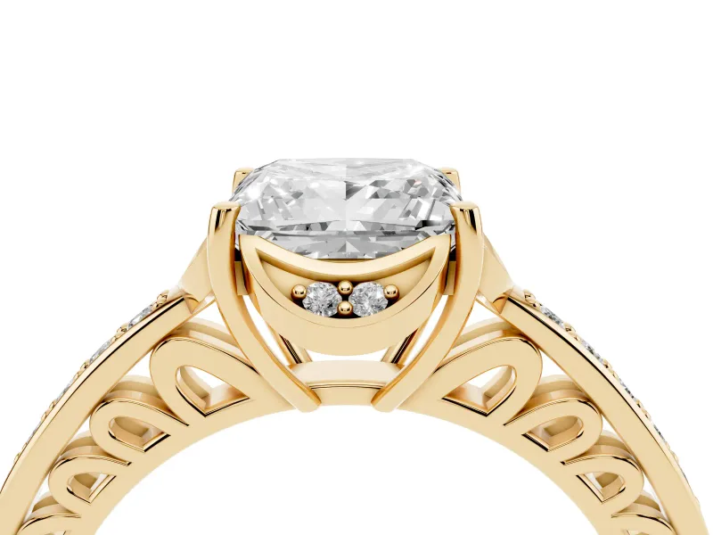 Princess Cut Floral Pavé Engagement Ring Setting | Petal Accents | Yellow Gold