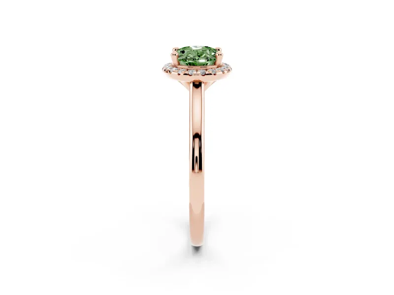 Oval Halo Engagement Ring Setting for a Fancy Green Lab-Grown Diamond | Plain Polished Band | Rose Gold