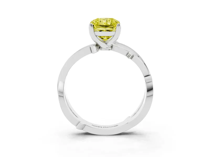 Fancy Yellow Radiant Cut Diamond Pavé Twist Band Solitaire Ring Set in Silver with Prong Setting