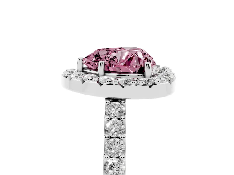 Fancy Pink Heart Cut Diamond Halo Pavé Solitaire Ring Set in Silver with Prong-Set Center Stone