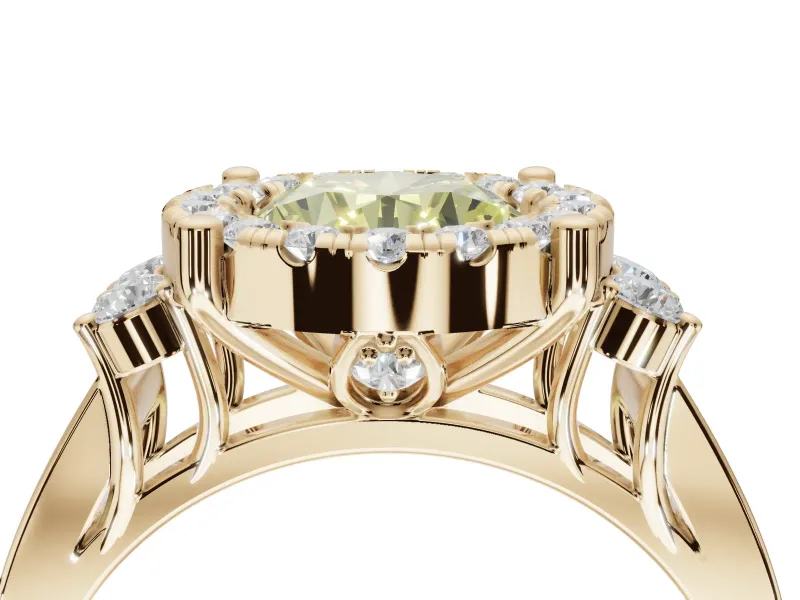 Round Halo Engagement Ring Setting for a Fancy Yellow Lab-Grown Diamond | Graduated Channel Band | Yellow Gold