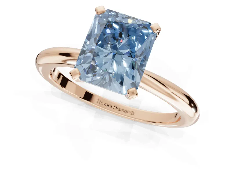 Radiant Cut Solitaire Engagement Ring Setting for a Fancy Blue Lab-Grown Diamond | Tapered Plain Band | Rose Gold