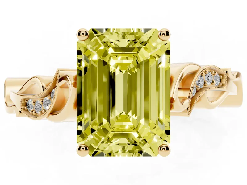 Emerald Cut Vine Engagement Ring Setting for a Fancy Yellow Lab-Grown Diamond | Yellow Gold