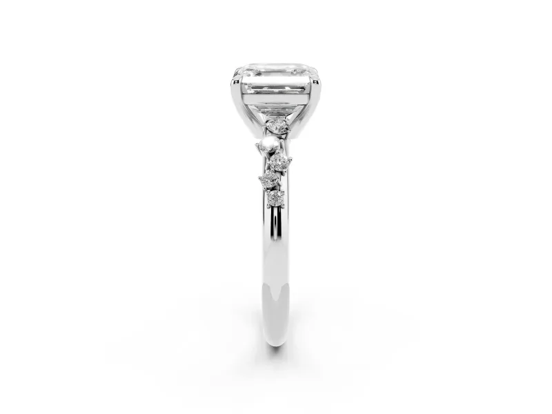 Asscher Cut Graduated Accent Engagement Ring Setting | Scattered Shoulders | Sterling Silver