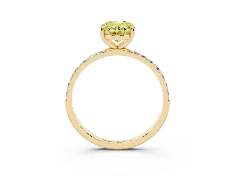 Oval Pave Solitaire Engagement Ring Setting for a Fancy Yellow Lab-Grown Diamond | Pave Shoulders | Yellow Gold