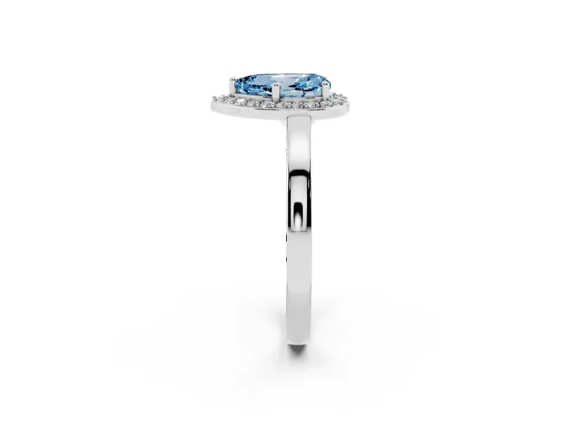 Fancy Blue Pear Cut Diamond Halo Ring Set in Platinum with Solitaire Band and Prong Setting
