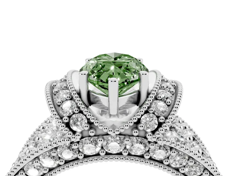 Marquise Vintage Pave Engagement Ring Setting for a Fancy Green Lab-Grown Diamond | Milgrain Edges | White Gold