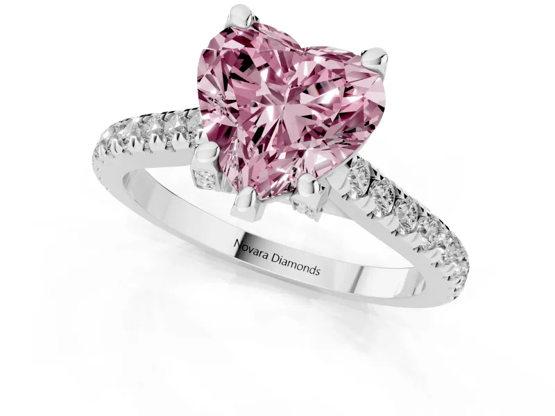 Heart-Shaped Hidden Halo Pave Engagement Ring Setting for a Fancy Pink Lab-Grown Diamond | Claw Prongs | White Gold