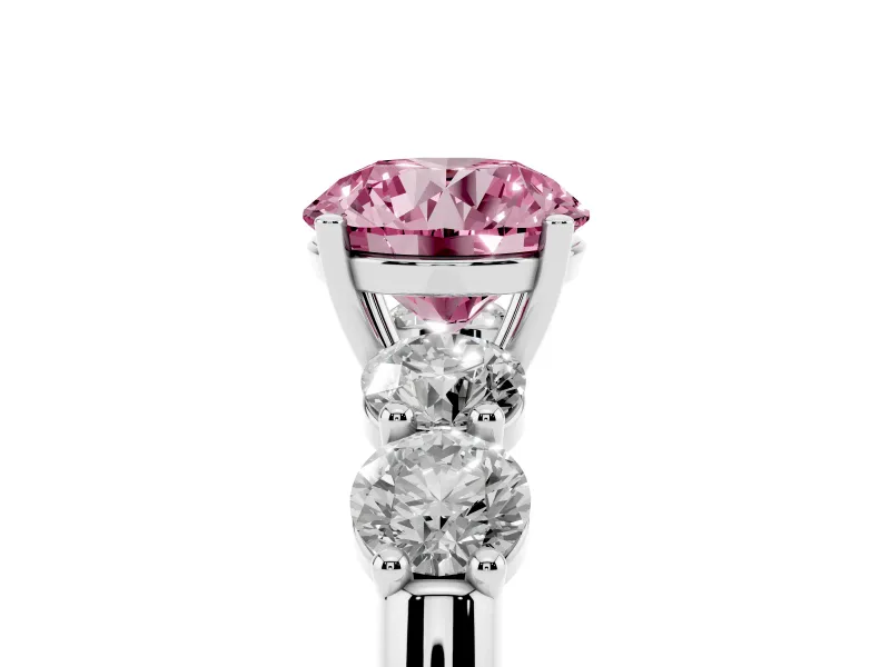 Round Five Stone Engagement Ring Setting for a Fancy Pink Lab-Grown Diamond | Plain Band | Platinum