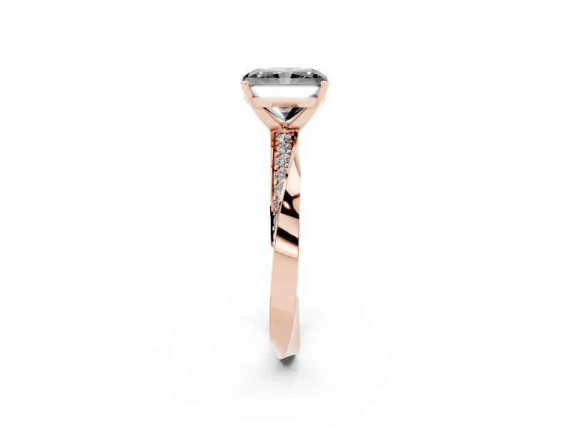 Fancy Black Radiant Cut Diamond Engagement Ring Set in Rose gold with Side Stone Accents and Prong Setting