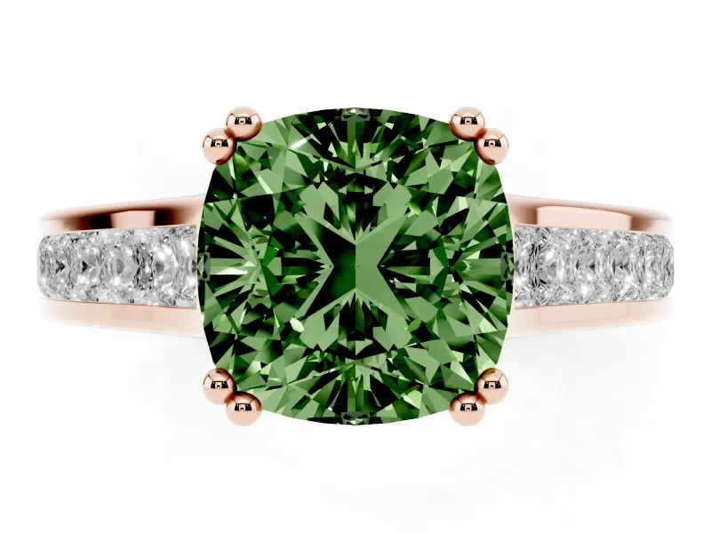 Cushion Cut Channel Engagement Ring Setting for a Fancy Green Lab-Grown Diamond | Rose Gold - Design NV-24671