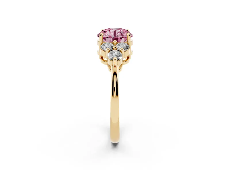 Round Cluster Side Stone Engagement Ring Setting for a Fancy Pink Lab-Grown Diamond | Yellow Gold