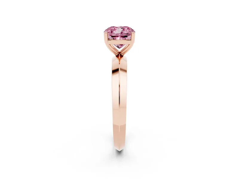 Fancy Pink Cushion Cut Diamond Solitaire Engagement Ring Set in Rose gold with Flat Band and Prong Setting