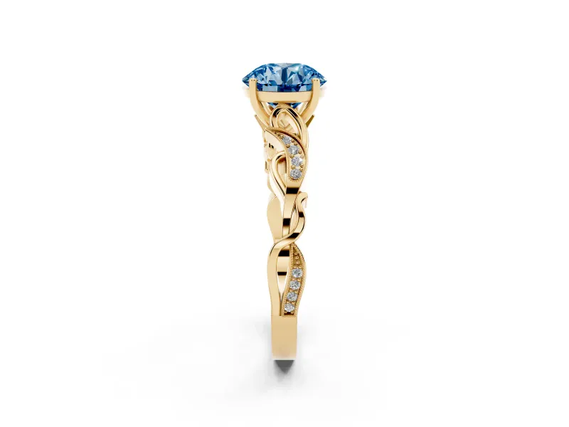 Round Vine Engagement Ring Setting for a Fancy Blue Lab-Grown Diamond | Yellow Gold