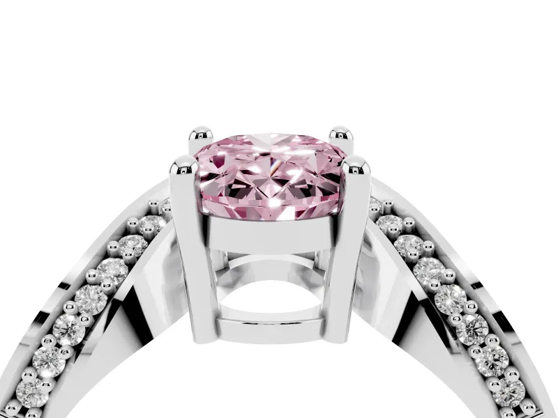 Oval Bypass Solitaire Engagement Ring Setting for a Fancy Pink Lab-Grown Diamond | Pavé Ribbon | Sterling Silver