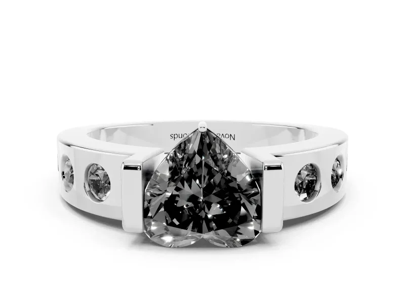 Fancy Black Heart Cut Diamond Channel-Set Band Ring Set in White gold with Bezel Prong Setting