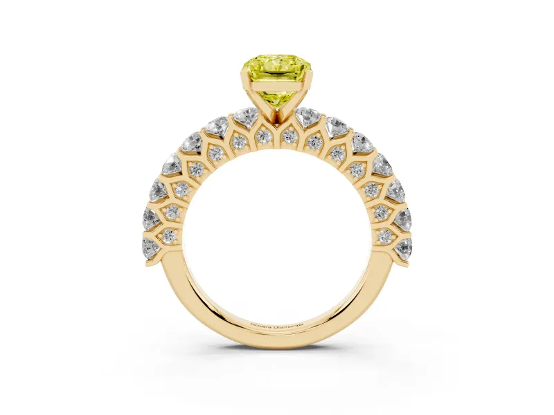 Radiant Cut Shared Prong Engagement Ring Setting for a Fancy Yellow Lab-Grown Diamond | Yellow Gold