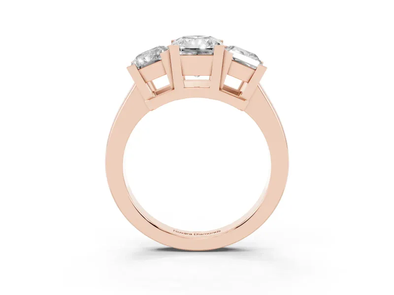 Radiant Cut Three Stone Engagement Ring Setting | Large Side Stones | Rose Gold